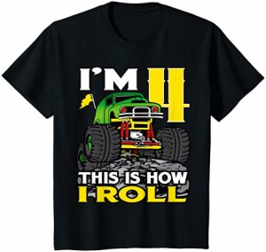 キッズ モンスタートラック4Tバースデートップ私は4歳ですこれが私が転がる方法です Tシャツ