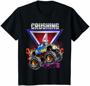 キッズ 男の子4歳の誕生日モンスタートラックの誕生日クラッシュ4歳 Tシャツ