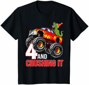 キッズ 男の子4歳の誕生日モンスタートラックの誕生日4歳の車 Tシャツ