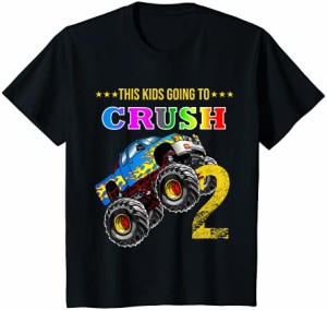 キッズ 男の子2歳の誕生日モンスタートラックの誕生日クラッシュ2歳 Tシャツ