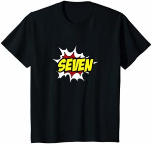 キッズ キッズ7歳の誕生日アパレルスーパーヒーロースタイルセブンB'day Tシャツ