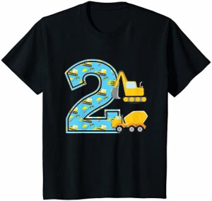 キッズ かわいい2歳の誕生日の幼児の男の子-ブルドーザーの建設 Tシャツ