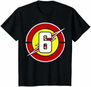 キッズ 6歳の誕生日のスーパーヒーローフラッシュライトニングボルト6歳 Tシャツ