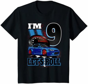 キッズ 9歳のレースカーのバースデーシャツ9歳のバースデーレーシングギフト Tシャツ