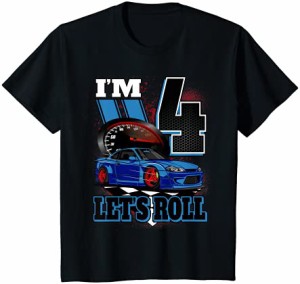 キッズ 4歳のレースカーのバースデーシャツ4歳のバースデーレーシングギフト Tシャツ