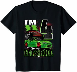 キッズ 4歳のレースカーのバースデーシャツ4歳のバースデーレーシングギフト Tシャツ