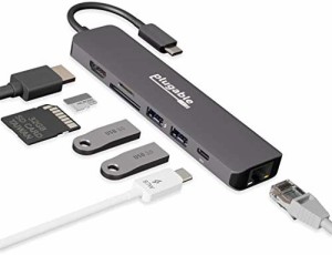 Plugable USB-C ハブ 7-in-1 マルチアダプター イーサネット付き Windows Mac Chromebook 互換（4K HDMI、USB 3.0 ポート x2、SD/microSD