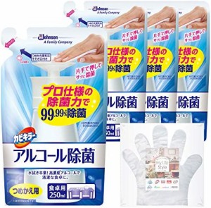 【】アルコール除菌 カビキラー 除菌剤 日本製 詰め替え用 250ml×4個セット お掃除用手袋つき プッシュタイプ 食卓用 まとめ買い エタノ