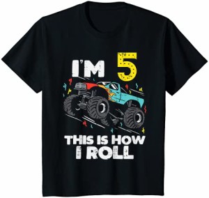 キッズ 私はどのようにモンスタートラックを転がすか5つのかわいい5歳の誕生日の男の子のギフトを思い浮かべて下さい Tシャツ