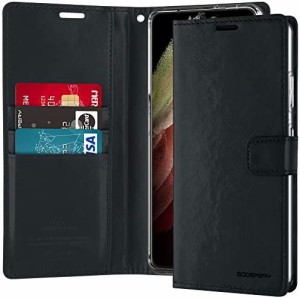 Goospery Galaxy S21 Ultra (6.8 inches) 手帳型ケース 6.8インチ カード収納 PU レザー カバー QI対応 ブルームーンケース (ネイビー) S