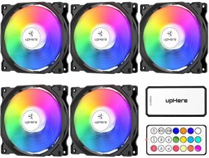 Novonest 120mm RGB PCケースファン 中を光らせる 静音タイプ 25mm厚 6PIN リモコンで制御 5本1セット 黒い枠【C8123-5】