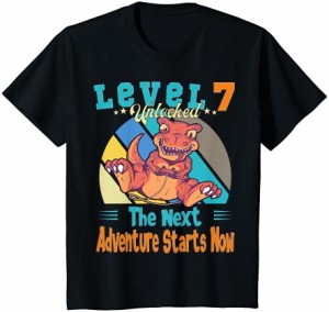 キッズ 恐竜7歳誕生日ゲーマー恐竜レベル7年目 Tシャツ