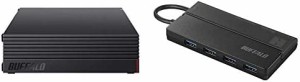 BUFFALO 外付けハードディスク 4TB テレビ録画/PC/PS4/4K対応 静音&コンパクト 日本製 故障予測 みまもり合図 HD-AD4U3＋USB ハブ USB3.0
