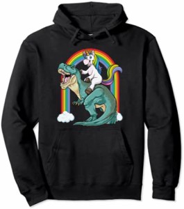 Unicorn Riding T Rex Unicorn Dinosaur Boys Girls Kids Men パーカー