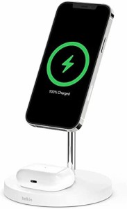 【VGP 2022受賞】Belkin 2 in 1 MagSafe充電器 最大15W高速充電 ワイヤレス充電器 MagSafe公式認証 iPhone 14 / 13 / 12 / AirPods 対応 