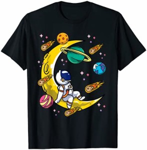 宇宙飛行士 月を冷やす 子供 男の子 女の子 宇宙惑星 コメット Tシャツ