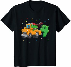 キッズ 4th Birthday レッカー車 ダイナソー Tシャツ