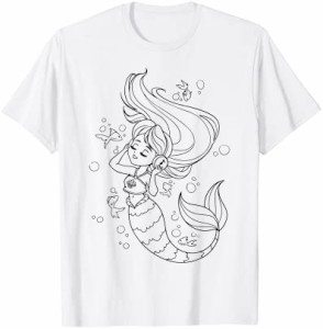 子供のためにペイント＆カラーリングする人魚 Tシャツ