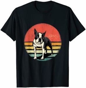 レトロ ボストンブルテリア 犬 子犬 ボストンテリア お父さん お母さん Tシャツ