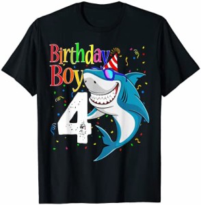 キッズ 4歳の誕生日 男の子 シャークシャツ 4 あご 4 Tシャツ ボーイズ Tシャツ