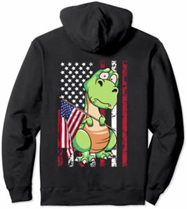 T-Rex American Flag 4th Of July Patriot Dinosaur Boys Kids パーカー