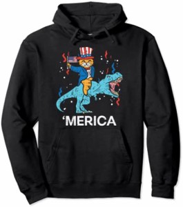 Merica Cat T-Rex American Flag USA 4th Of July Fourth Boys パーカー