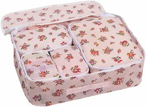 アストロ バッグインバッグ 薄ピンク 花柄 5個セット 収納ケース トラベルポーチ 小物入れ パッキング 822-66