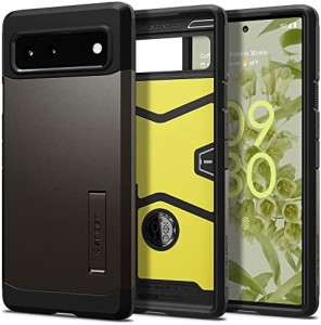 Spigen Pixel6 ケース 耐衝撃 スタンド機能 米軍MIL規格取得 三重構造 衝撃 吸収 タフ・アーマー ACS03443 (ガンメタル)