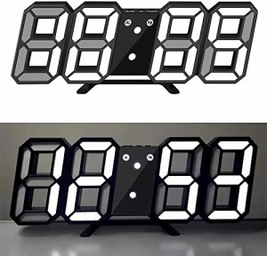 HKING LED デジタル時計 目覚まし時計 壁掛け時計 置き時計 3D led wall clock 明るさ調整 スヌーズ アラーム 日本語取扱説明書付き(ブラ