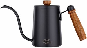 MERMOO YILAN コーヒー ドリップ ポット コーヒー ケトル 木柄 蓋付き 人気 ドリップケトル 600ML 直火 コーヒー ポット ステンレス キャ