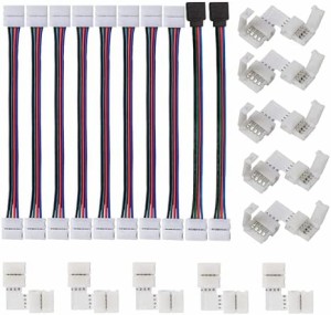 LEDストリップライトコネクタ 4ピン 10mm幅のSMD 5050 RGB LEDテープライトコネクタ LEDテープ延長ケーブル (コネクタ セット-C)