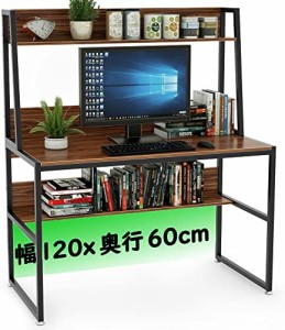 パソコンデスク ハイタイプ ワークデスク DEWEL 幅120cm 奥行60cm ラック付きデスク テレワーク用 木製 勉強デスク PCデスク デスク 収納