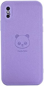 Panda Baby iPhone X/Xs レザーケース 本革に近い質感 (パープル)