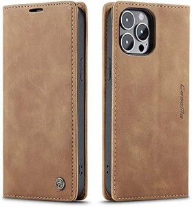 DIMDIM iPhone 13 Pro、スリムフィットフリップフォリオキックスタンドケース、磁気閉鎖、磁気 TPU iPhone 13 Proの場合 (Color : Brown)