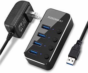 ROSONWAY USB ハブ 3.0 電源付き 4ポートUSB Hub セルフパワーとバスパワー アルミ製 5Gbps 高速転送 USB 3.0 ハブ独立スイッチ付 5V/2A 