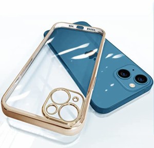 iPhone13 ケース クリア iPhone 13 カバー 透明 薄型 カメラレンズ保護 軽量 耐衝撃 TPU 保護カバー 人気 アイフォンケース 型(ゴールド)