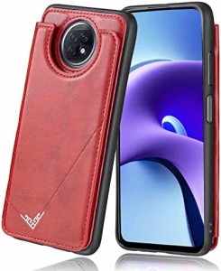 【 Viesa 】 背面カバー ケース手帳型 Xiaom Redmi Note 9T 5G / Redmi Note 9 5G 対応 XIAOMI ランヤード付 背面型ケース (レッド) 美し