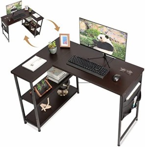 YeTom デスク 机 pcデスク ゲーミングデスク l字デスク 右棚左棚 幅107cm desk コーナーデスク つくえ 棚板高さ調節可能 作業机 収納袋付