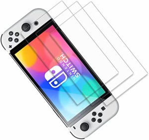 Switch 有機elモデル 保護フィルム 3枚セット Switch OLED ガラスフィルム 強靭9H 耐衝撃 ガラス飛散防止加工 指紋防止 気泡ゼロ 貼りや