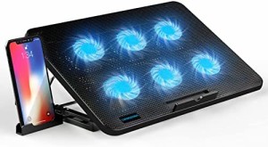 LiANGSTAR ノートパソコン冷却パッド ６つ冷却ファン ノートPCクーラー 7段階高さ 角度調整 風量調節 冷却台 2つUSBポート 静音 スマホン