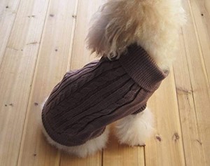 Shimoran かわいいペットの服、ヨーロッパの古典的なペットのセーター、古典的なアランニットとタートルネックの犬のセーター (S, ブラウ