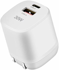 PD 充電器 30W USB Type C 急速充電器 GaN 窒化ガリウム採用 PPS USB-C&USB-A 2ポート 超ミニサイズ タイプC ACアダプター 汎用iPhone 14