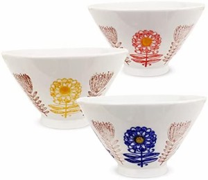 J-kitchens 勲山窯 茶碗 3個セット直径 11cm 高さ 6.5cm 北欧の花 波佐見焼 日本製