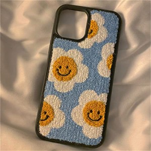 iphone12 ケース 韓国 可愛い カラフル 花 スマホケース スマホカバー あいふぉん12 ケース ふわふわ 綿布 フランネル 刺繍 iphone ケー