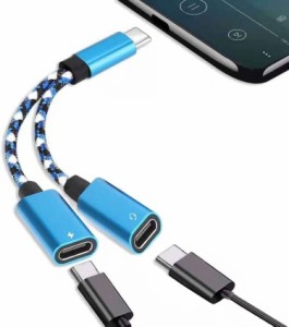 2in1 タイプC高速充電イヤホン変換ケーブル Type-CイヤホンジャックUSB C PD充電アダプタ 音声通話/音量調節/音楽イヤホン 二股 高耐久 