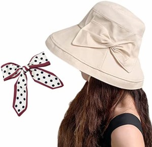 FUKUYIN UVカット 帽子 レディースハット 紫外線対策 日焼け防止 吸汗通気 ハット つば広 あご紐 風で飛ばない 折りたたみ 携帯便利 アウ