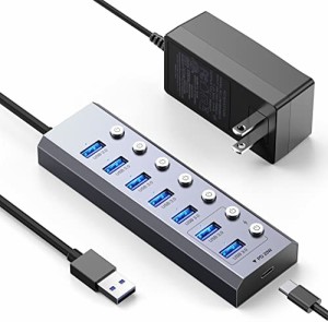 Elecife USB ハブ 8IN1 USB 3.0 Hub 7ポート+ 1USB C PD急速充電ポート 2022 改良 5Gbps高速 USB拡張 USBポート 増設 セルフパワー/バス