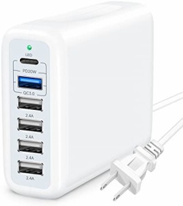 急速充電器 usb 6充電ポート usb充電器 pd 高速充電器 usb コンセント【PD20W対応USB C&QC3.0対応USB A&2.4AUSB*4&6台同時充電&1.2mAC電