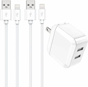 iphone 充電器 usb コンセント 2ポート 24W 1M 折り畳み式 iPhone 充電ケーブル 純正 2本付き usb充電器 スマホ充電器 急速充電器 ACアダ