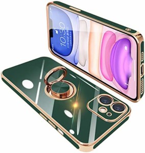 iPhone11 ケース リング付き アイフォン11 リング カバー 耐衝撃 TPU メッキ加工 360°回転 スタンド機能 車載ホルダー ストラップホール